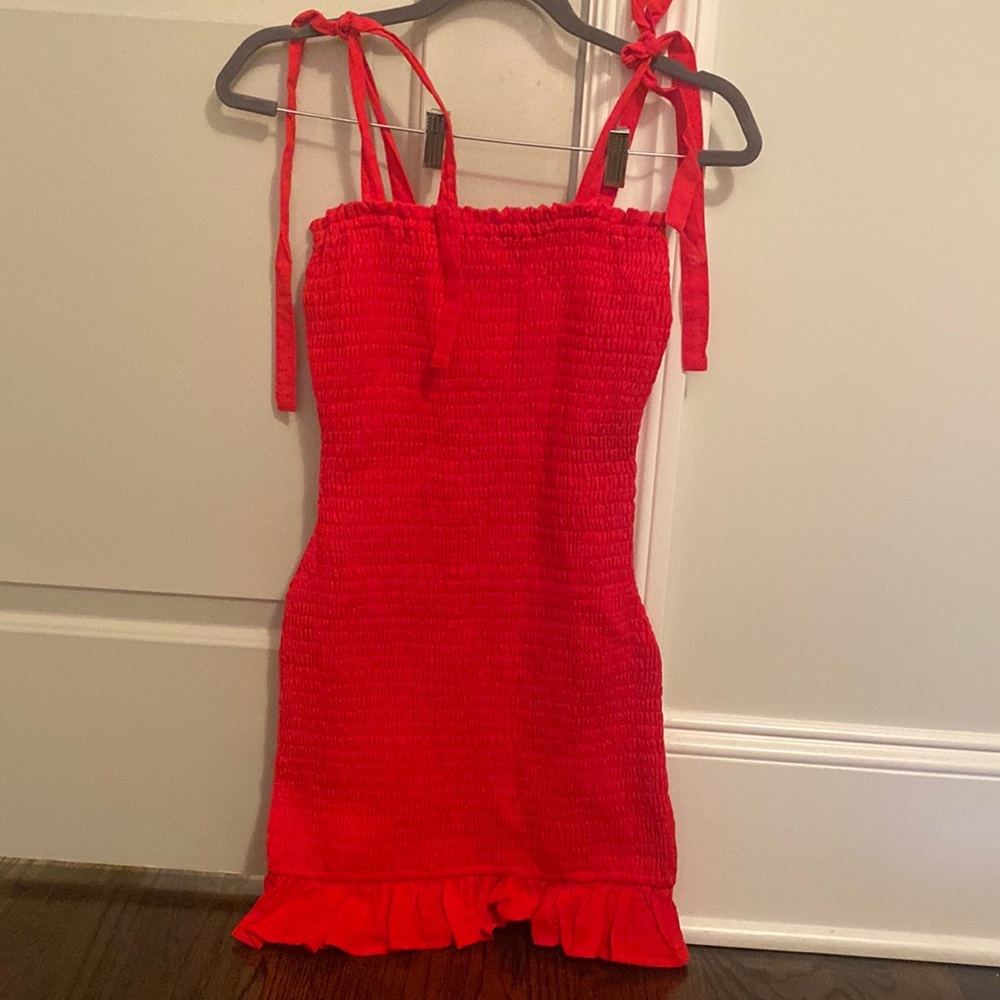red mini dress with tie straps